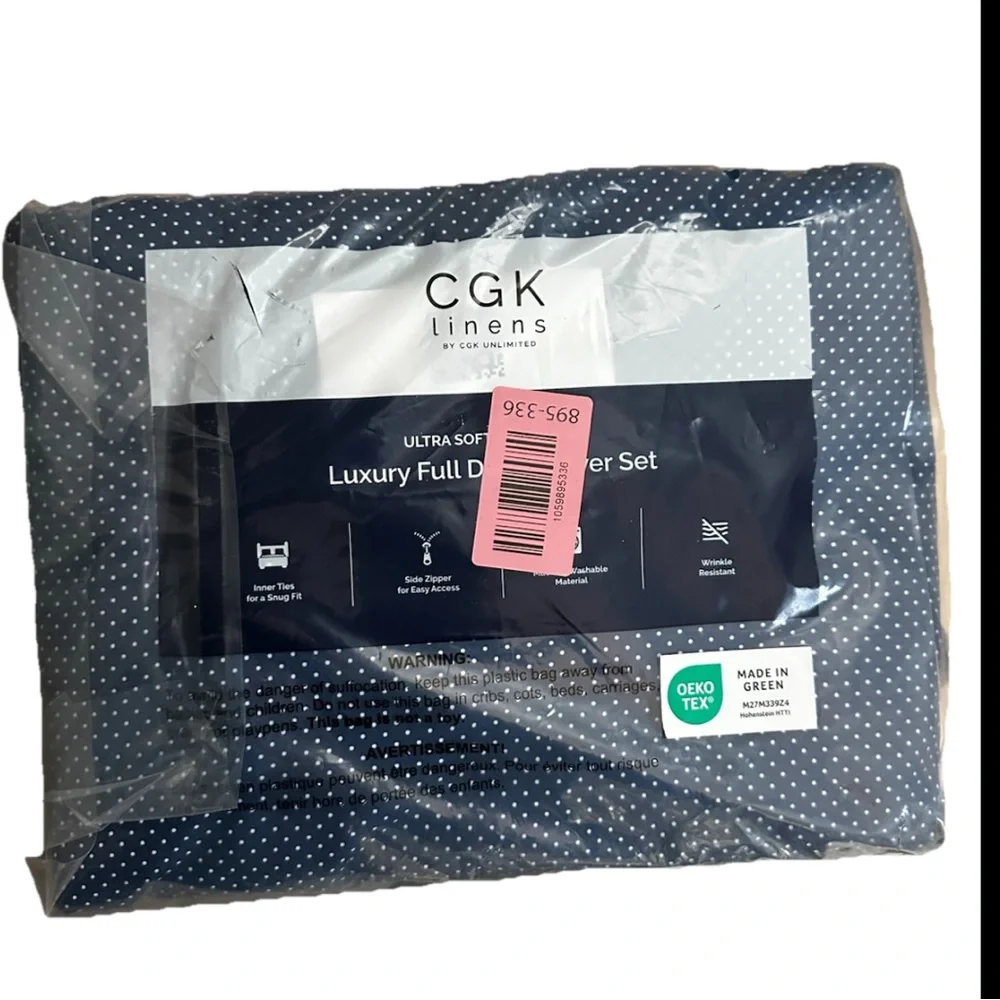 CGK UNLIMITED Navy Blue Polka-Dot ‘Ultra Soft’ Duvet Bedding Set-FULL SIZE